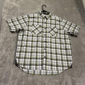 Under Armour Shirt Mens XL Gray Green Plaid HeatGear Button Front Short Sleeve